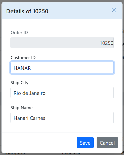 detail Grid customizing the edit dialog header element in Blazor.