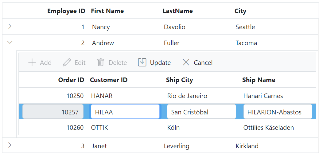 detail Grid customizing the edited row element in Blazor.