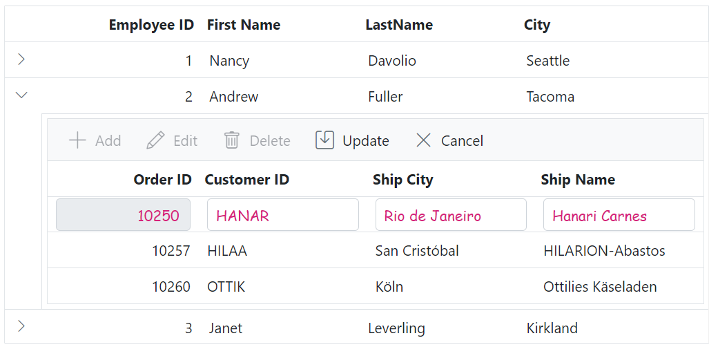 detail Grid customizing the edited row input element in Blazor.