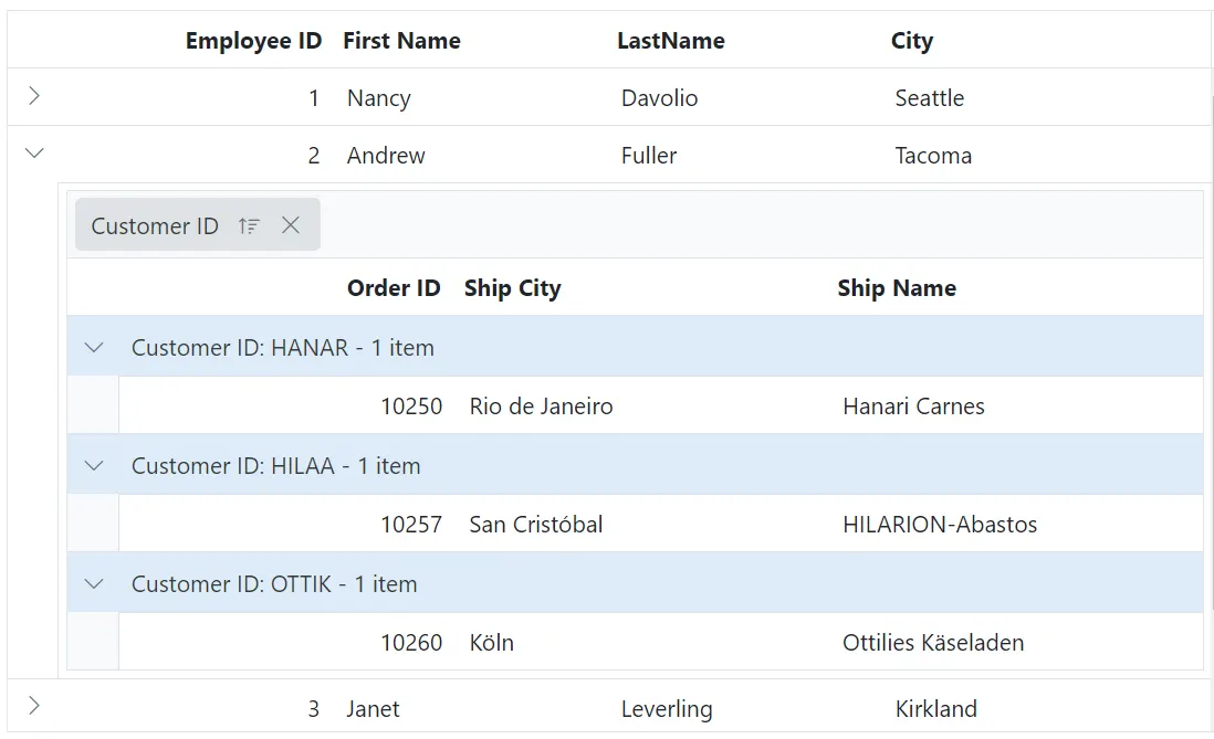 Detail Grid group caption row in Blazor