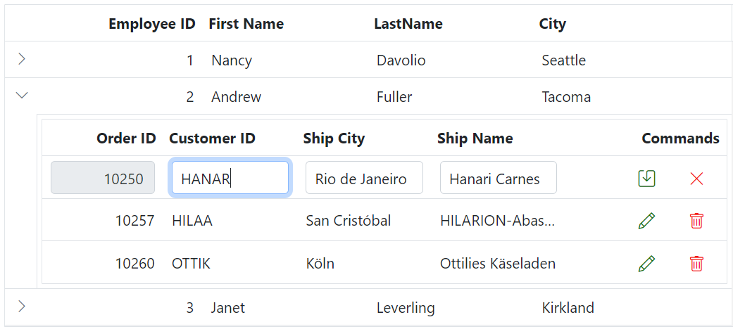 detail Grid customize command column button in Blazor.