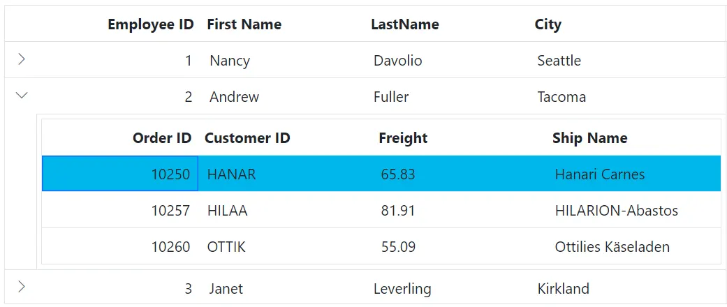Detail Grid row selection in Blazor