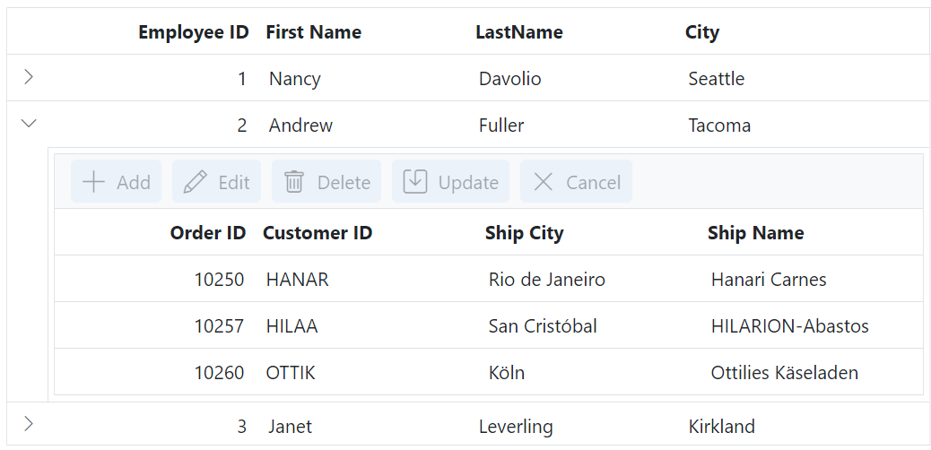 detail Grid toolbar root element in Blazor.