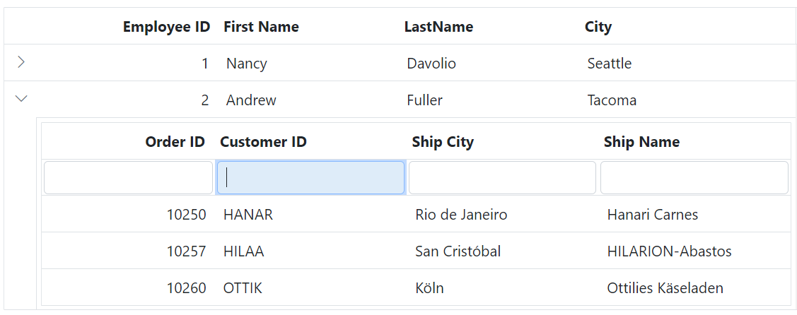 Blazor Grid filter bar input focus.