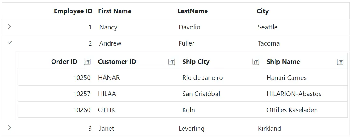 Blazor Grid filtering icon