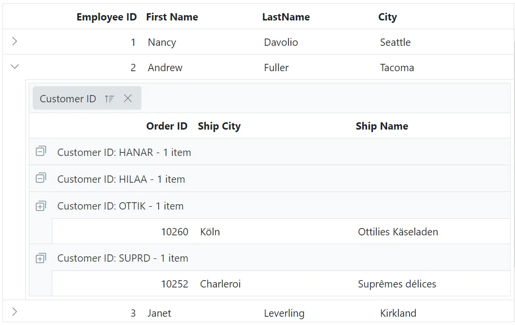 Detail Grid group expand or collapse icons in Blazor