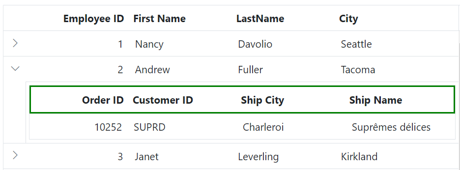 detail header Grid in Blazor.