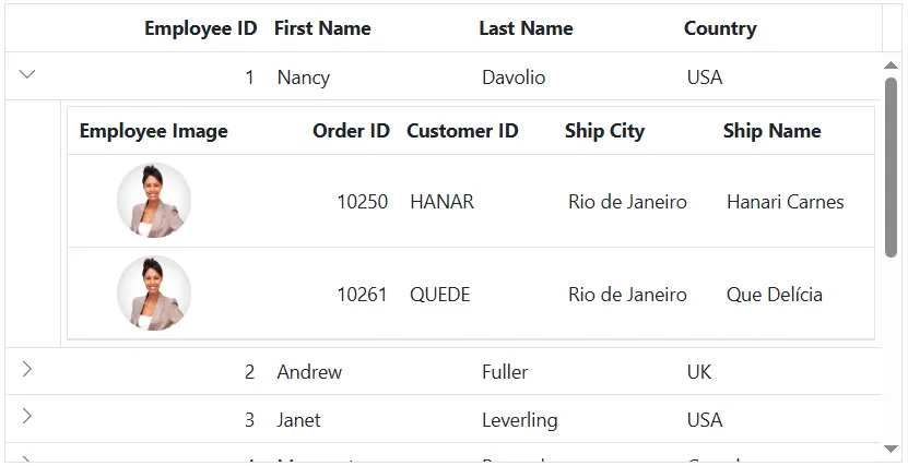 Template column in detail Grid