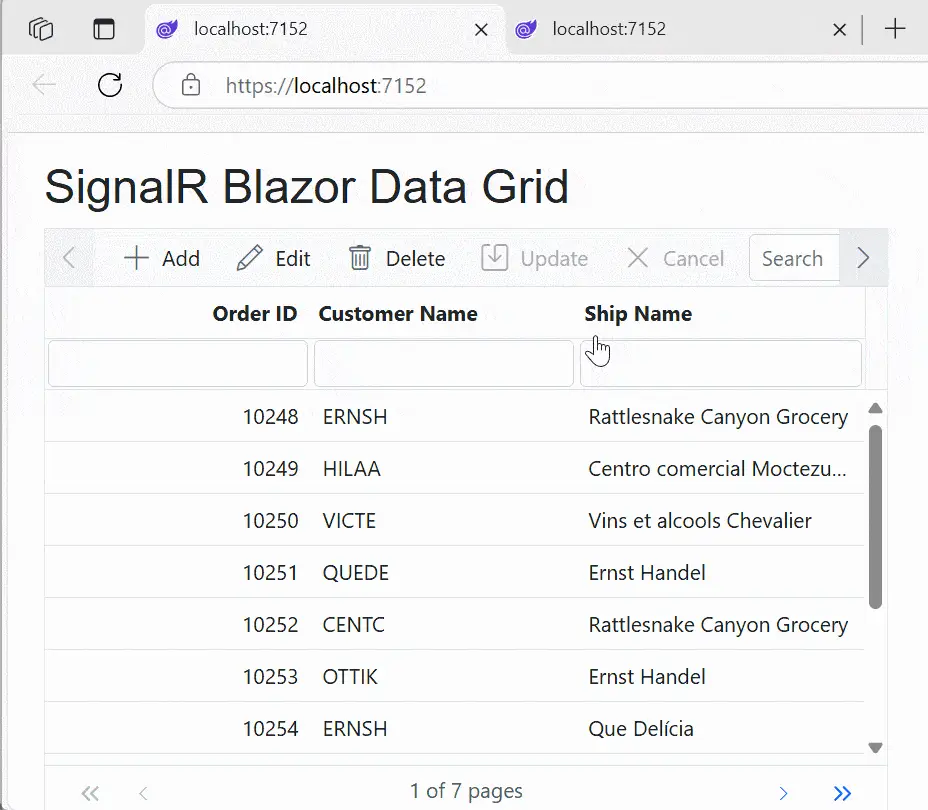 SignalR real-time data updates in Blazor DataGrid