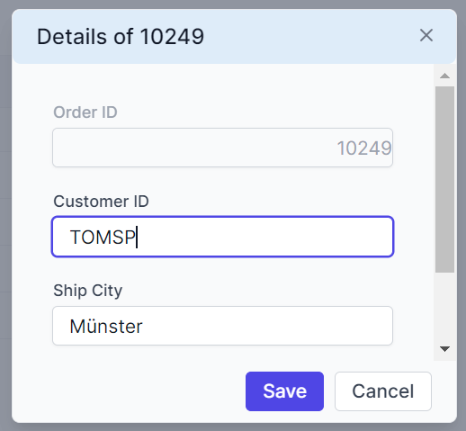 Customizing the edit dialog header element