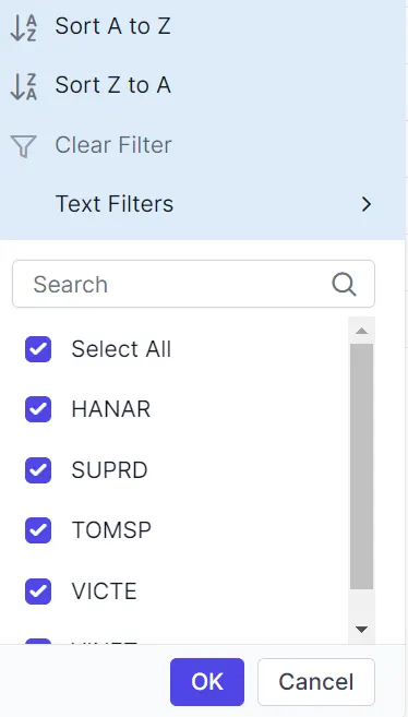 Excel-style filter menu
