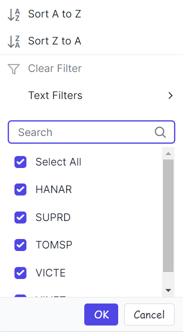 Filter dialog button element