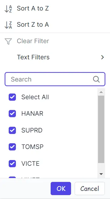 Filter dialog buttons
