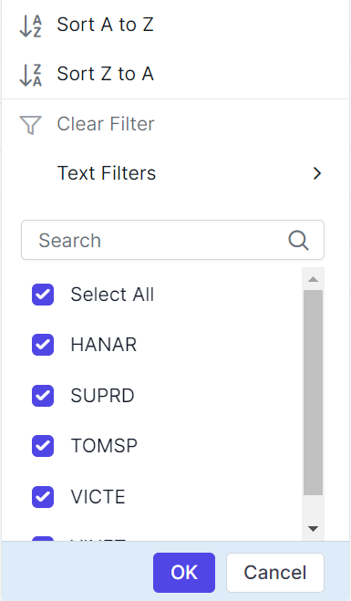 Filter dialog footer