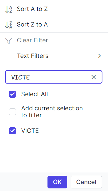 Filter dialog input element