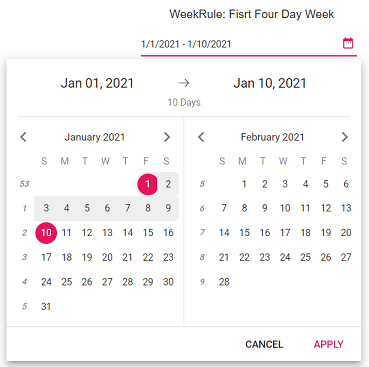 Blazor DateRangePicker displays Week Rule of FirstFourDayWeek