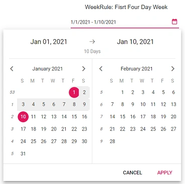 Blazor DateRangePicker displays Week Rule of FirstFourDayWeek