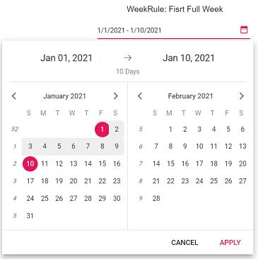 Blazor DateRangePicker displays Week Rule of FirstFullWeek