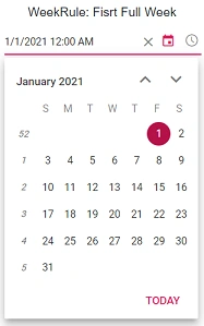 Blazor DateTimePicker displays Week Rule of FirstFullWeek