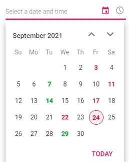 Blazor DateTimePicker highlighting special dates for personal and official appointments