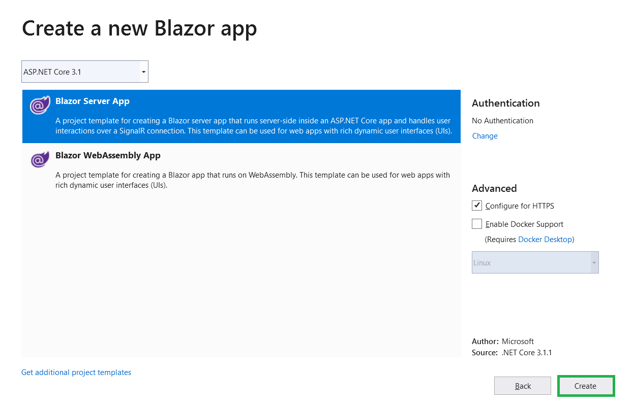 Select Blazor Server Application Framework