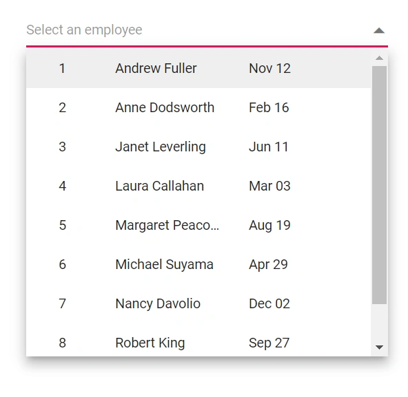 Blazor DropDownList with multi-column popup