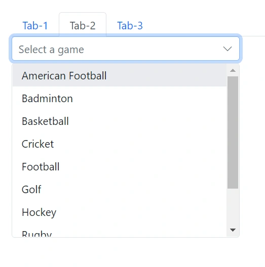 Blazor DropDownList displayed inside a tab view
