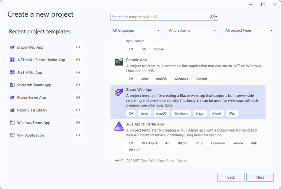 Blazor Server App Creation Template