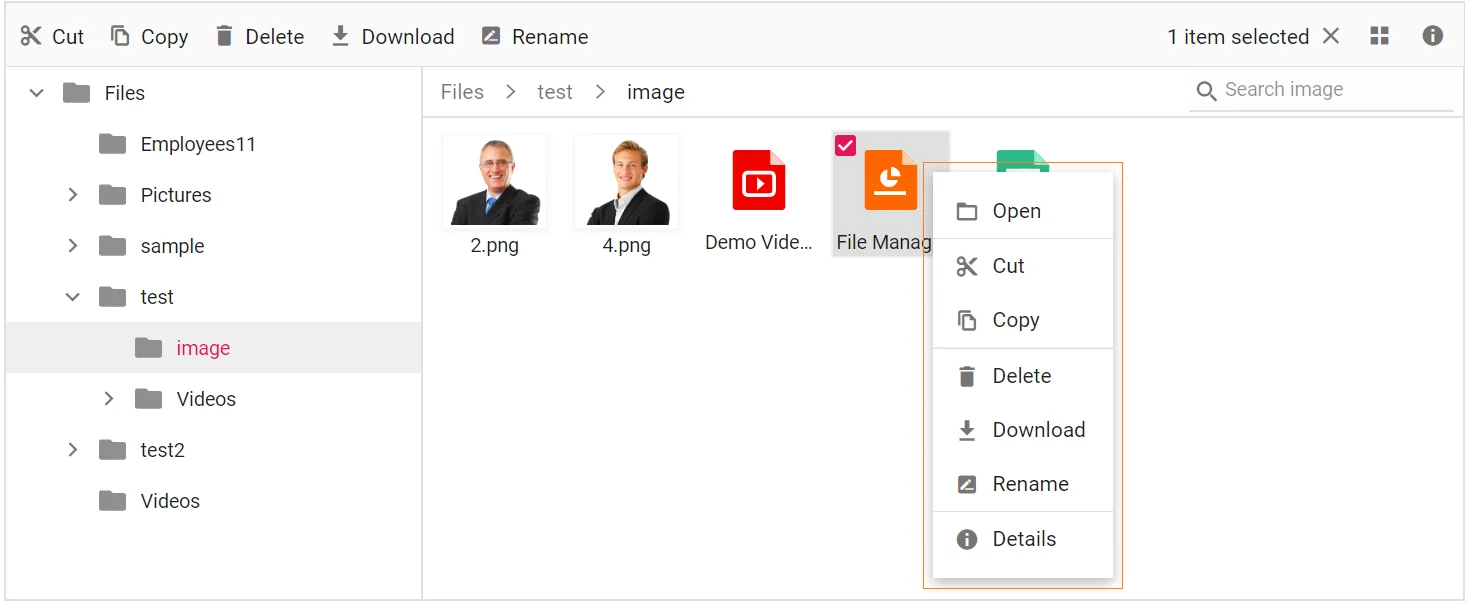 Blazor File Manager with Context Menu