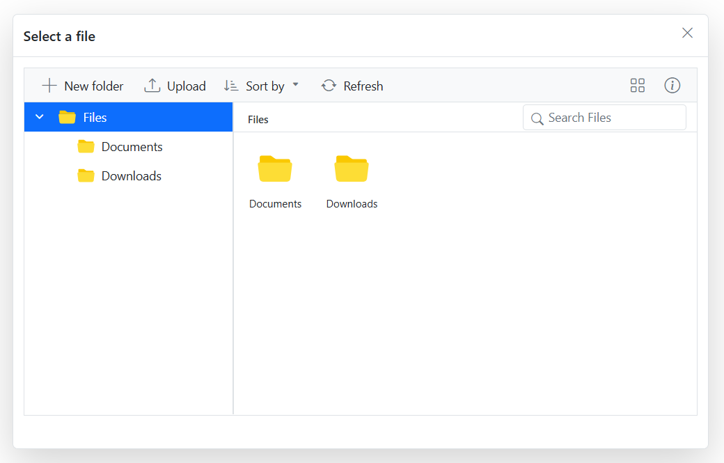 Syncfusion Blazor File Manager displayed inside a dialog