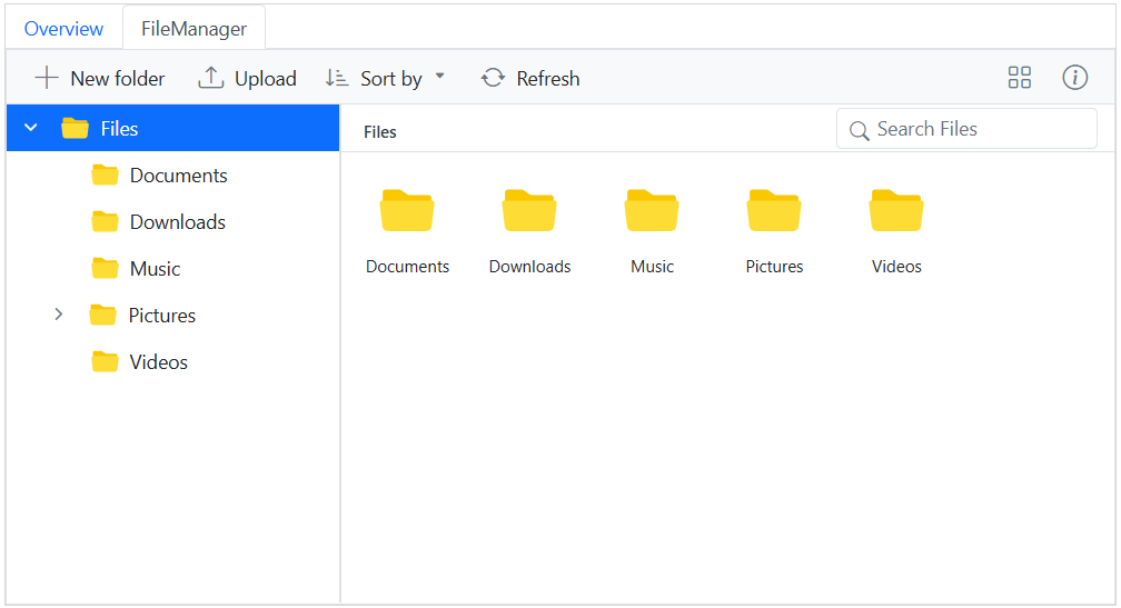 Syncfusion Blazor File Manager displayed inside a tab