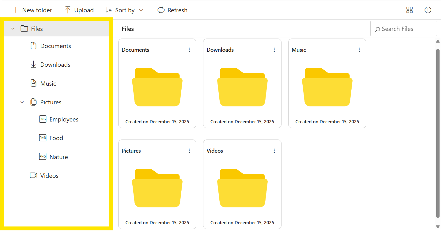 Blazor File Manager with Navigation Pane Template Output