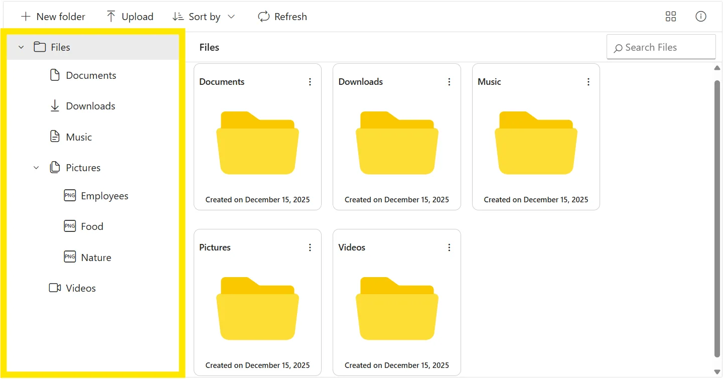 Blazor File Manager with Navigation Pane Template Output