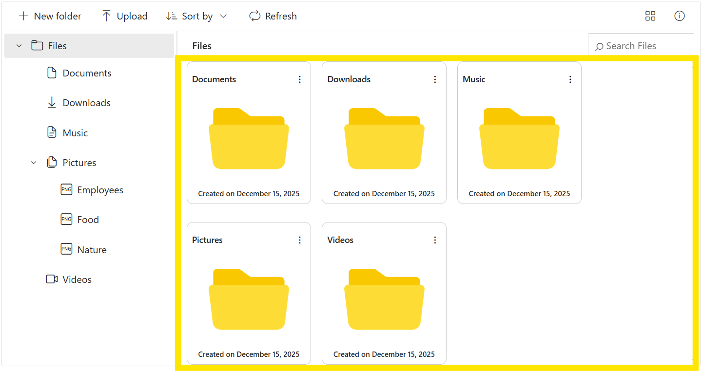 Blazor FileManager Large Icon View Template Output
