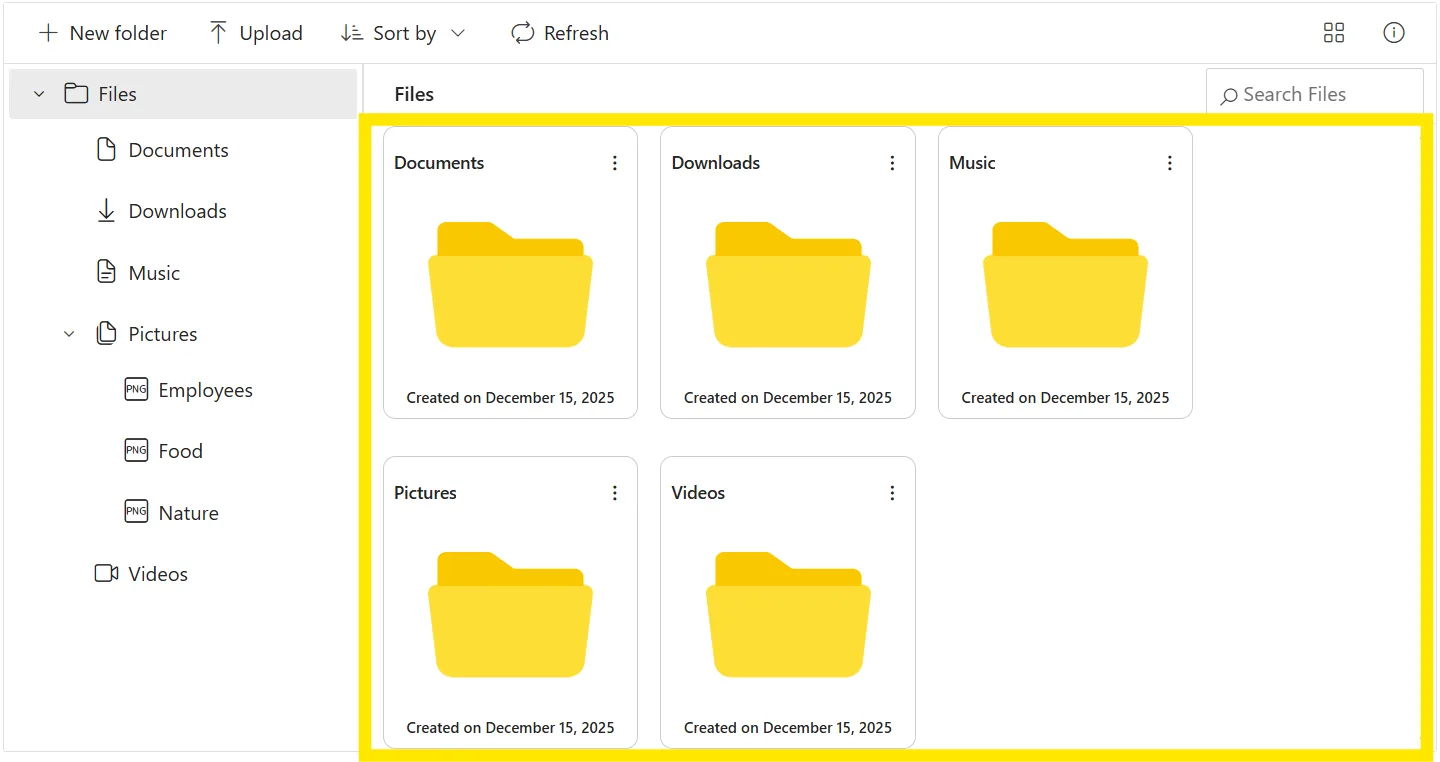 Blazor FileManager Large Icon View Template Output