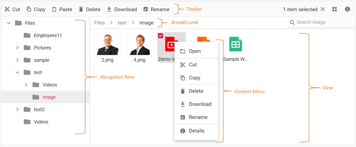 User Interface in Blazor FileManager
