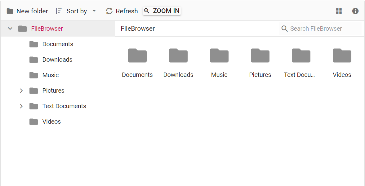 Blazor FileManger displays Zoom button in Toolbar