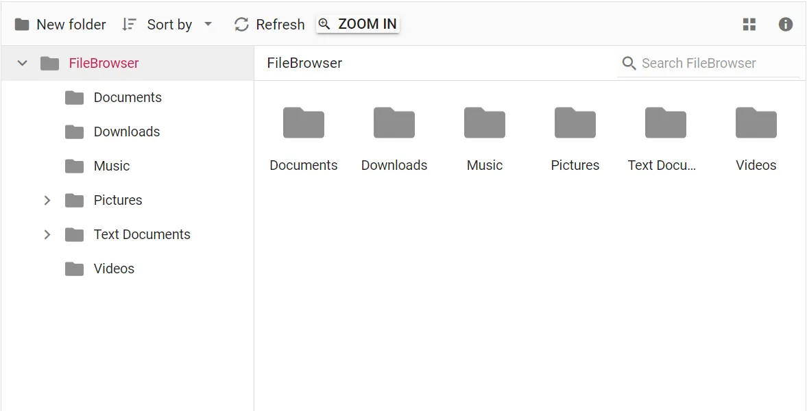 Blazor FileManger displays Zoom button in Toolbar