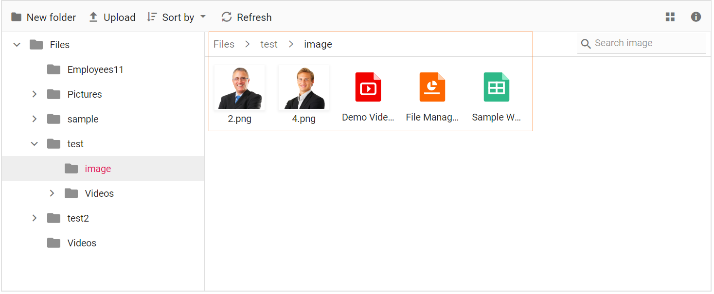 User Interface in Blazor FileManager component Syncfusion