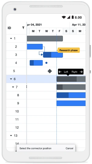 Task Dependency Editing in Blazor Gantt Chart