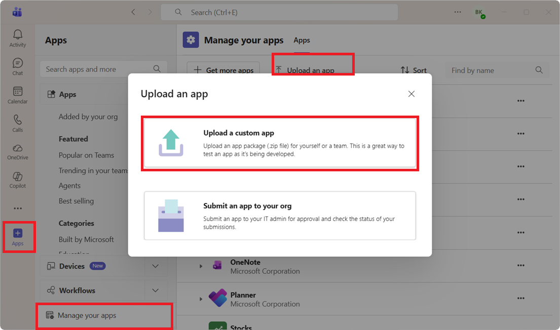 Verify Teams custom app upload permission
