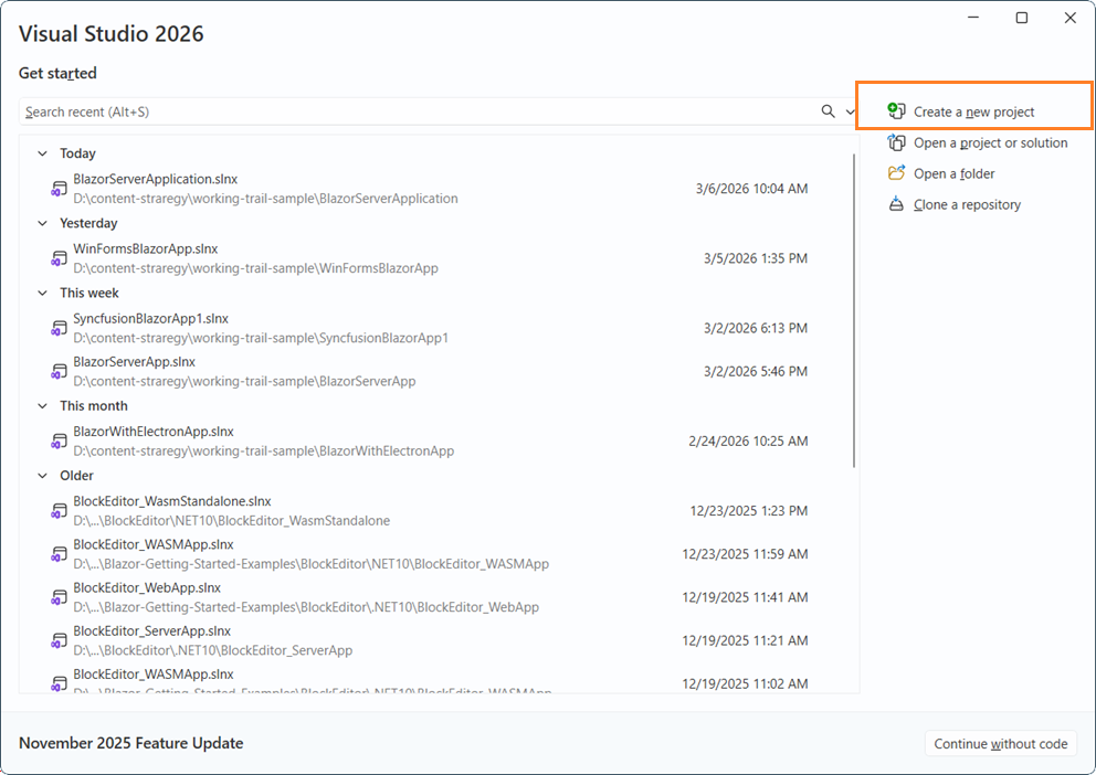 new project in aspnetcore blazor