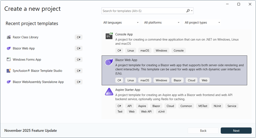 Create-blazor-web-app-template