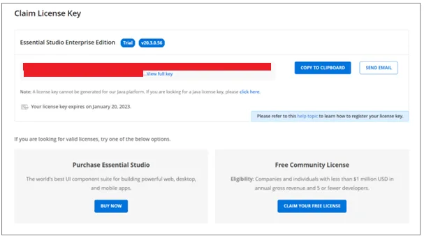 Claim License Key page showing an active trial state with expiry date