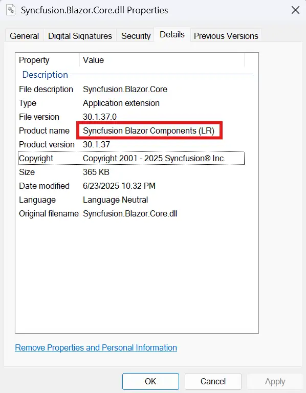 Trial DLL properties example