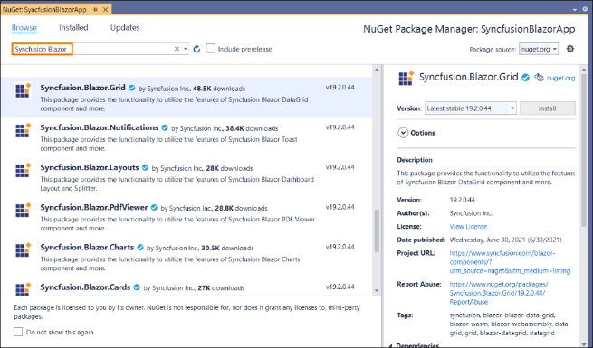 Blazor NuGet Packages Search