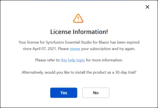 License expired message in the web installer