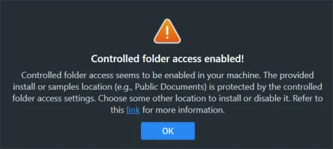 Offline installer controlled folder access warning