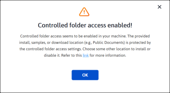 Installation Online Installer Error Controlled Folder Access
