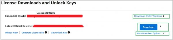 License and Downloads page showing More download options for the Blazor Linux installer